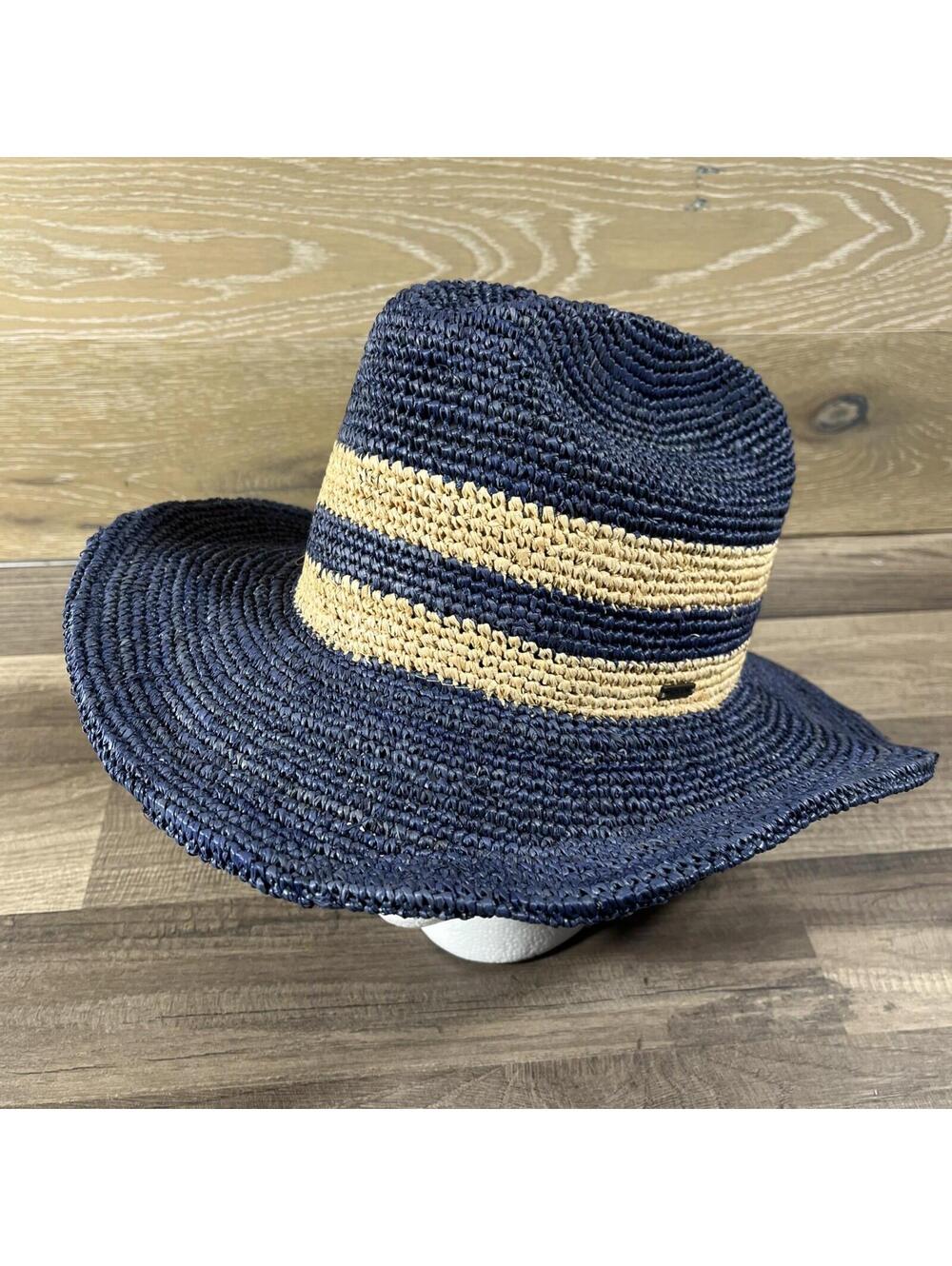 Brixton Odessa Straw Packable Cowboy Hat Blue & Tan XS